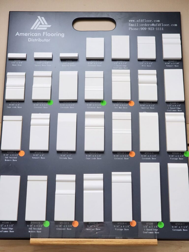 A closeup look at Baseboard samples on a board