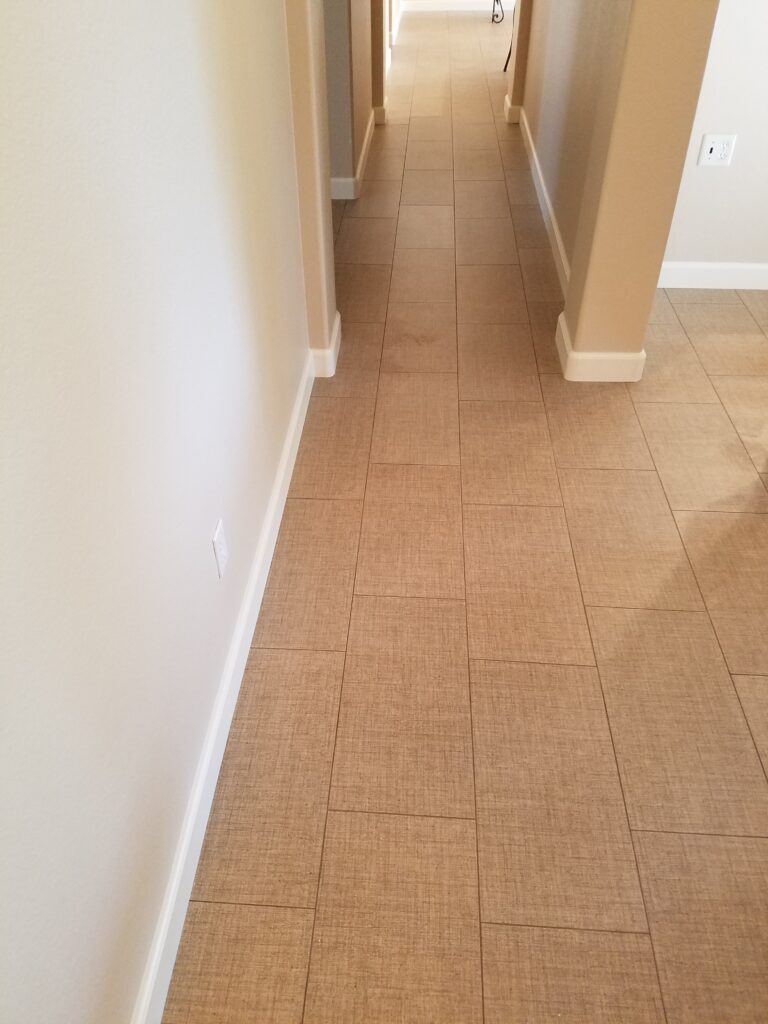hall w- fabric texture tile with white room walls